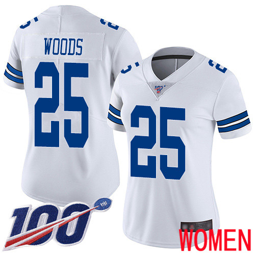 Women Dallas Cowboys Limited White Xavier Woods Road #25 100th Season Vapor Untouchable NFL Jersey->women nfl jersey->Women Jersey